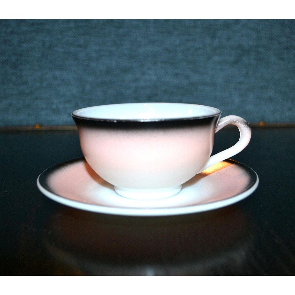 Vintage Hazel Atlas Cup & Saucer Pink with Charcoal Moderntone